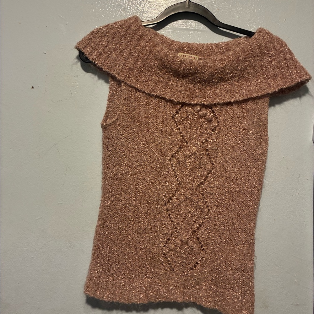 Elegant Off-Shoulder Knit Sweater - Tan